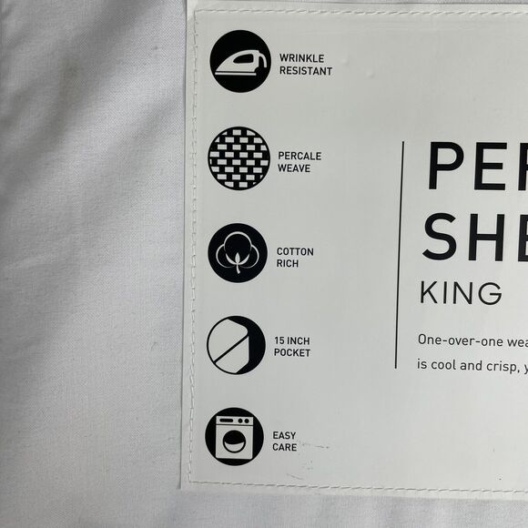 AQ Textiles Percale Solid 4-Pc. Sheet Set, King, White New In Original Package - Picture 2 of 9